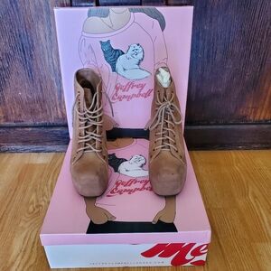 Jeffrey Campbell Tan Lace Up Boots with Suede Finish